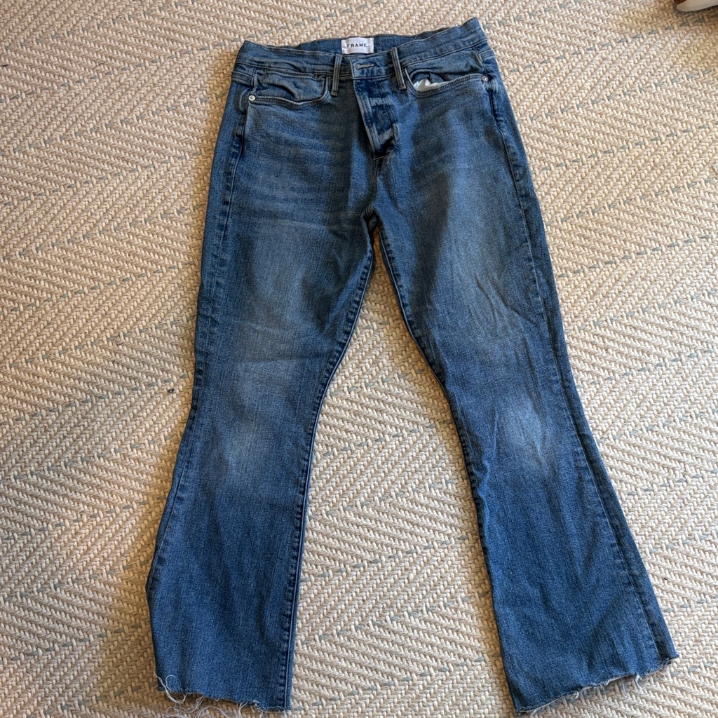 Frame Denim Dark Blue Flared Jeans With Raw Hem
